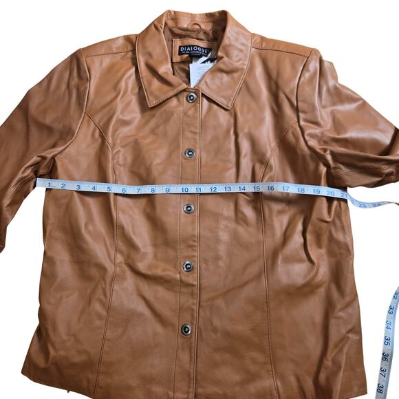 New Dialogue Brown Leather Jacket Coat Snap Button Closure - Picture 6 of 7